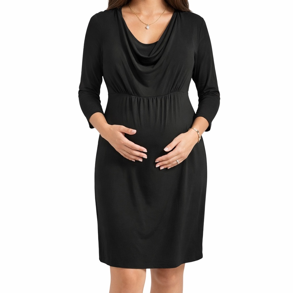 Two Hearts Maternity by Destination Maternity Black Cowl Neck Midi‎ Dress Size M
